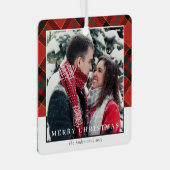 Moderne Stijlvolle Rode Plakken Kerst Paar Foto Metalen Ornament (Voorkant Rechts)