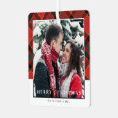 Moderne Stijlvolle Rode Plakken Kerst Paar Foto Metalen Ornament (Voorkant links)