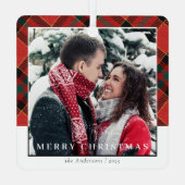 Moderne Stijlvolle Rode Plakken Kerst Paar Foto Metalen Ornament (Achterkant)