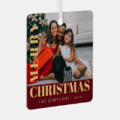 Moderne Stijlvolle Rode Vrolijke Kerstmis Familief Metalen Ornament (Voorkant Rechts)