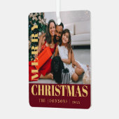 Moderne Stijlvolle Rode Vrolijke Kerstmis Familief Metalen Ornament (Voorkant links)