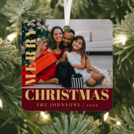 Moderne Stijlvolle Rode Vrolijke Kerstmis Familief Metalen Ornament