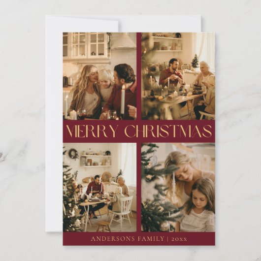 Moderne stijlvolle rode vrolijke kerstvakantie Kaa Feestdagenkaart (Voorkant)