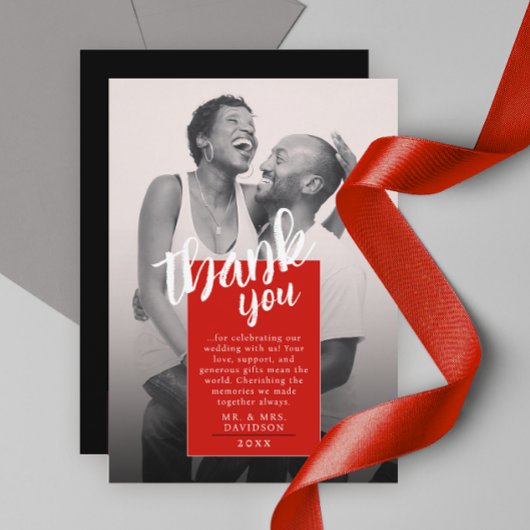 Moderne stijlvolle rode witte foto QR dank u kaart