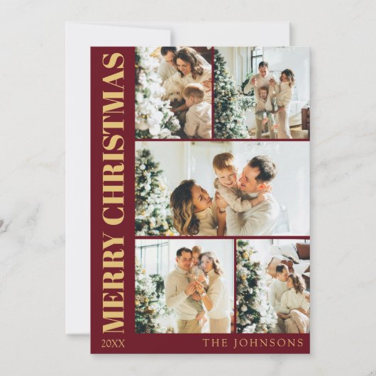 Moderne Stijlvolle Rood Goud Typografie Kerstmis Feestdagenkaart (Voorkant)