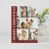 Moderne Stijlvolle Rood Goud Typografie Kerstmis Feestdagenkaart (Staand voorkant)