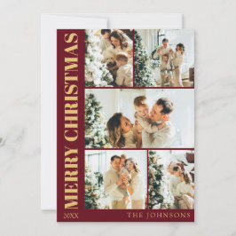 Moderne Stijlvolle Rood Goud Typografie Kerstmis Feestdagenkaart