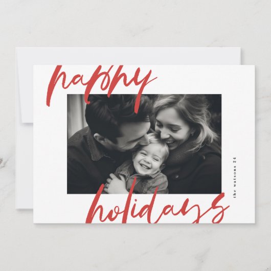 Moderne stijlvolle rood & wit foto blij feestdagenkaart (Voorkant)