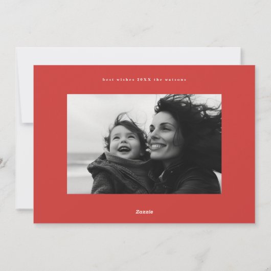 Moderne stijlvolle rood & wit foto blij feestdagenkaart (Achterkant)