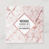 Moderne, stijlvolle Roos Gold Foil White marmer St Vierkante Visitekaartje (Voorkant)