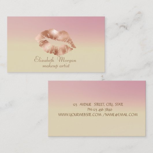 Moderne stijlvolle Roos Gold Lips Visitekaartje (Voorkant / Achterkant)