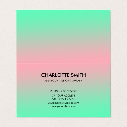 Moderne, stijlvolle roze en groene verloop  visitekaartje (Buitenkant ongevouwen)