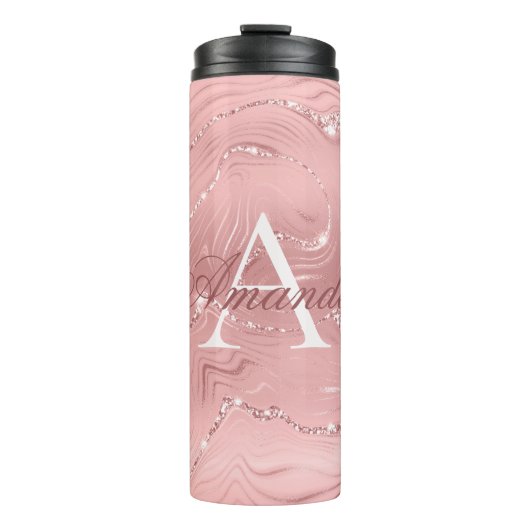 Moderne stijlvolle roze glitter Girly Monogram Naa Thermosbeker (Voorkant)