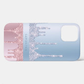 Moderne stijlvolle roze gouden blauwe glinsterende Case-Mate iPhone case (Achterkant (horizontaal))