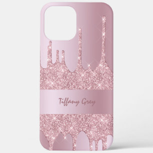 Moderne, stijlvolle roze roze goudglitterdruppels Case-Mate iPhone case
