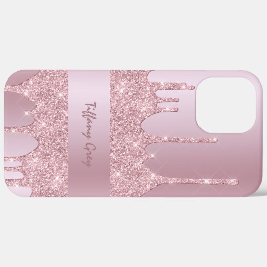 Moderne, stijlvolle roze roze goudglitterdruppels Case-Mate iPhone case (Achterkant / Rechts)