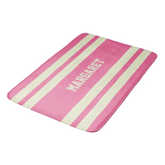 Moderne stijlvolle roze witte monogram naam badmat (Gekanteld)