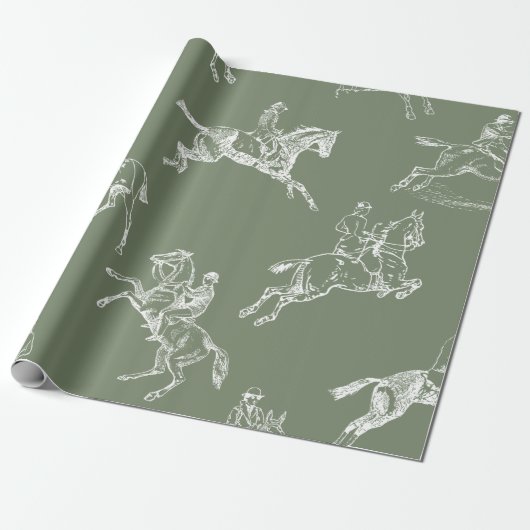 Moderne stijlvolle Sage Green Horseback Riding Toi Cadeaupapier (Uitgerold)