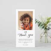 Moderne stijlvolle script 5e verjaardagsfoto bedankkaart (Staand voorkant)