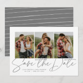 Moderne stijlvolle script drie foto's save the dat date (Voorkant / Achterkant)