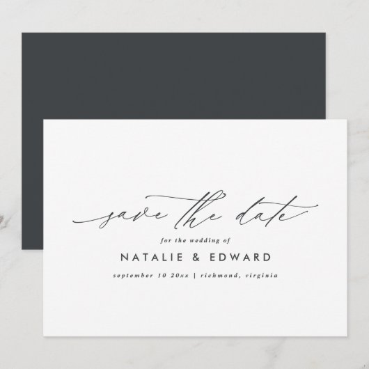 Moderne stijlvolle script elegante typografie brui save the date (Voorkant / Achterkant)