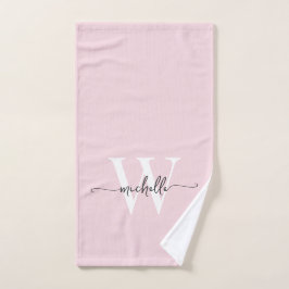 Moderne Stijlvolle Script Roze Roos Monogram Naam Handdoek