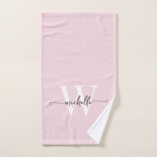 Moderne Stijlvolle Script Roze Roos Monogram Naam Handdoek (Handdoek)