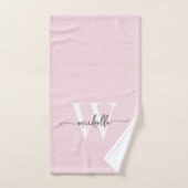 Moderne stijlvolle script roze roze monogram naam handdoek (Handdoek)
