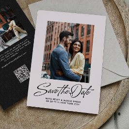 Moderne stijlvolle script roze twee foto save the date