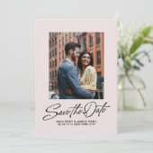Moderne stijlvolle script roze twee foto save the date (Staand voorkant)