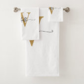 Moderne stijlvolle script witte gouden monogram na bad handdoek (Insitu)