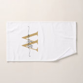 Moderne stijlvolle script witte gouden monogram na bad handdoek (Handdoek)
