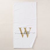 Moderne stijlvolle script witte gouden monogram na badhanddoek (Badhanddoek)