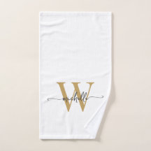 Moderne stijlvolle script witte gouden monogram na