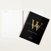 Moderne stijlvolle script zwarte gouden monogram 2 planner (Display)