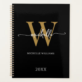 Moderne stijlvolle script zwarte gouden monogram 2 planner