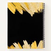 Moderne stijlvolle script zwarte gouden naamthema  notitieboek (Achterkant)