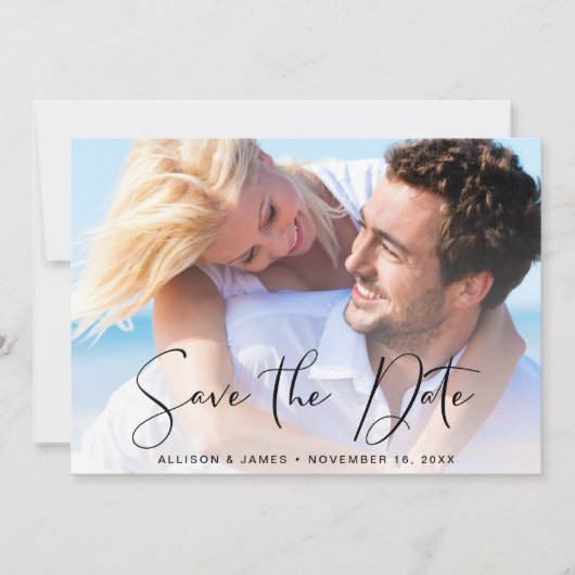 Moderne stijlvolle scriptfoto save the date (Voorkant)