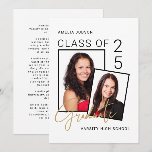 Moderne stijlvolle scriptklasse van 25 foto-Afstud Aankondiging (Voorkant / Achterkant)