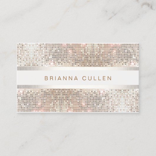 Moderne stijlvolle strepen zilveren pailletten visitekaartje (Voorkant)