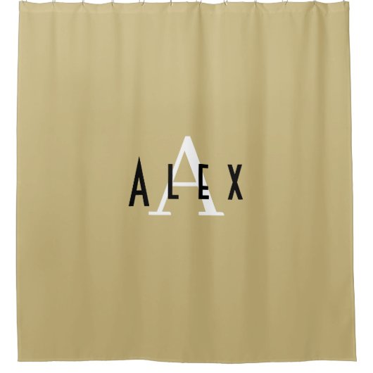 Moderne Stijlvolle Tan Monogrammed Naam + Initiaal Douchegordijn (Voorkant)
