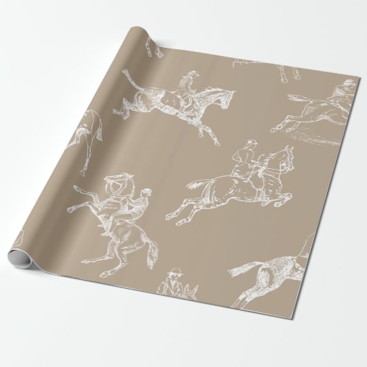 Moderne stijlvolle taupe witte paardrijtoile cadeaupapier (Uitgerold)