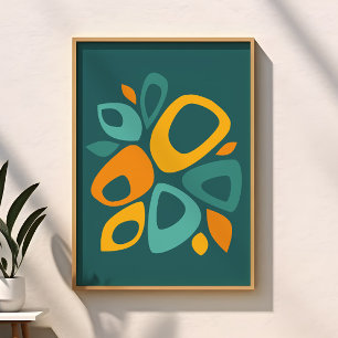 Moderne Stijlvolle Teal Goudsbloem Mosterd Abstrac Poster