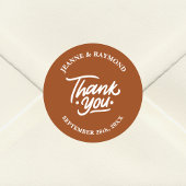 Moderne stijlvolle terracotta dank u bruiloft guns ronde sticker