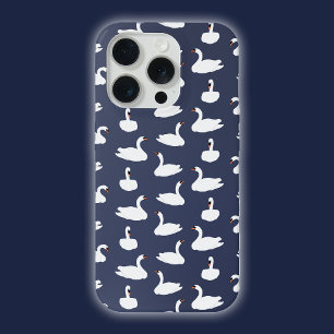 Moderne stijlvolle trendy blauwe zwaanpatroon tele iPhone 15 pro case