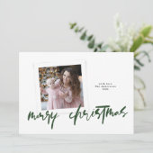 Moderne stijlvolle trendy groene vrolijke kerstfot feestdagenkaart (Staand voorkant)