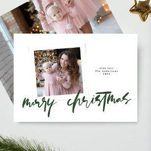 Moderne stijlvolle trendy groene vrolijke kerstfot feestdagenkaart