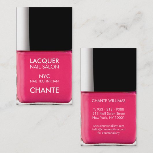 Moderne, stijlvolle trendy neon roze nagellak visitekaartje (Voorkant / Achterkant)