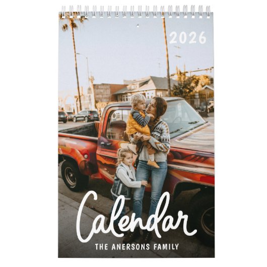 Moderne Stijlvolle Trendy Script Familie Foto Maan Kalender (Hoes)