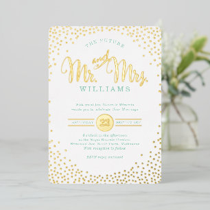 MODERNE STIJLVOLLE TROUW mini confetti goud mint Folie Uitnodiging